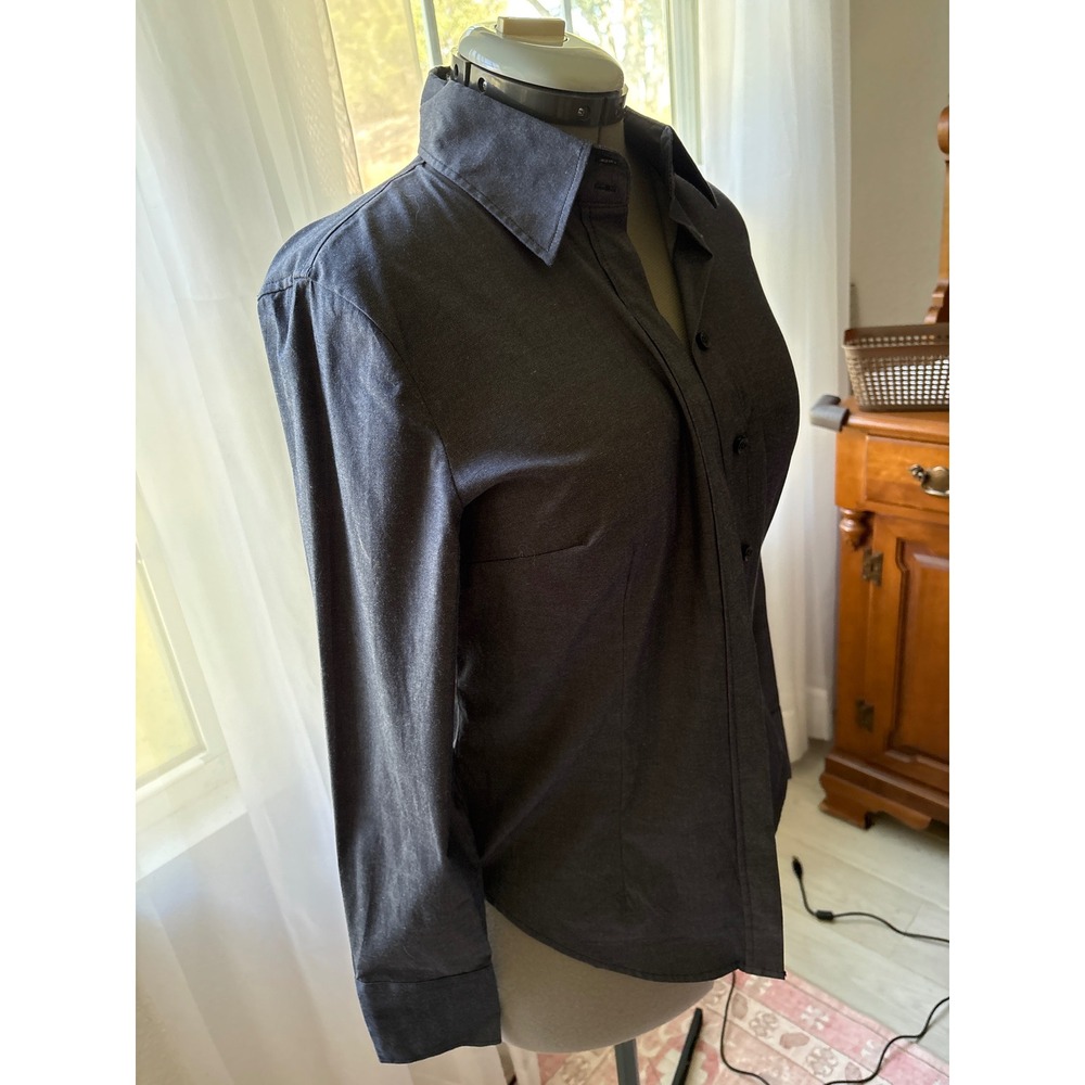New York & Company Button Down Women M Charcoal Excellent Stretch Work Top